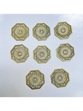Vintage Allison Japan MCM Ornate Filigree Metal Backplates Goldtone Lot of 8